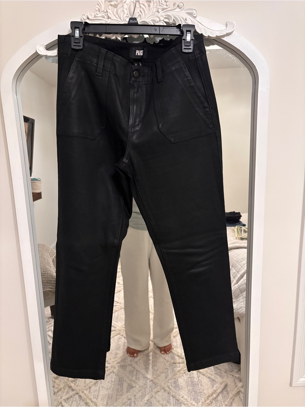 PAIGE Black Straight-Leg Coated pants
